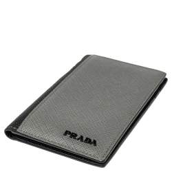 Prada Grey/Black Saffiano Leather Card Holder