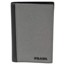 Prada Grey/Black Saffiano Leather Card Holder