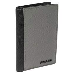 Prada Grey/Black Saffiano Leather Card Holder