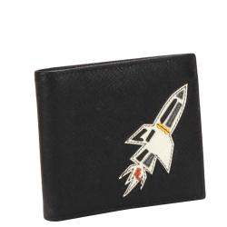 Prada Black Calfskin Leather Saffiano Bi-fold Wallet