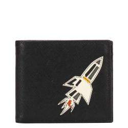 Prada Black Calfskin Leather Saffiano Bi-fold Wallet