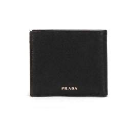 Prada Black Calfskin Leather Saffiano Bi-fold Wallet