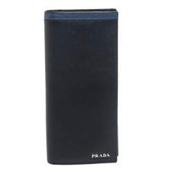 Prada Black/Blue Saffiano Leather Bifold Wallet