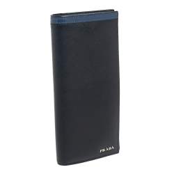 Prada Black/Blue Saffiano Leather Bifold Wallet