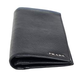 Prada Black/Blue Saffiano Leather Bifold Wallet