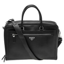 Prada Black Saffiano Travel Leather Business Bag