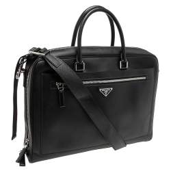 Prada Black Saffiano Travel Leather Business Bag