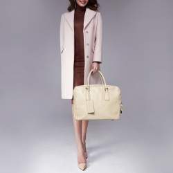 Prada Cream Saffiano Lux Leather Laptop Bag