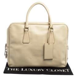 Prada Cream Saffiano Lux Leather Laptop Bag