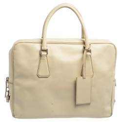Prada Cream Saffiano Lux Leather Laptop Bag