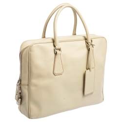 Prada Cream Saffiano Lux Leather Laptop Bag