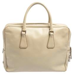 Prada Cream Saffiano Lux Leather Laptop Bag