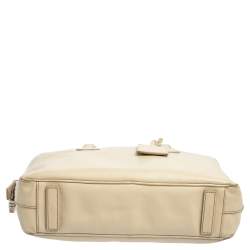 Prada Cream Saffiano Lux Leather Laptop Bag