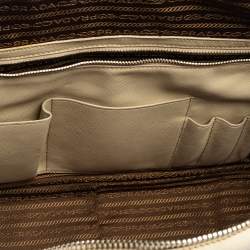 Prada Cream Saffiano Lux Leather Laptop Bag