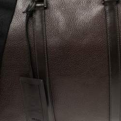 Prada Dark Brown Leather Top Zip Weekender Bag