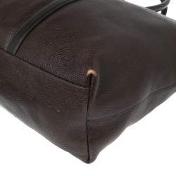 Prada Dark Brown Leather Top Zip Weekender Bag
