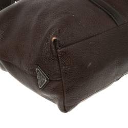 Prada Dark Brown Leather Top Zip Weekender Bag