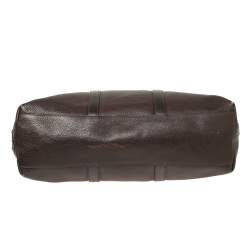 Prada Dark Brown Leather Top Zip Weekender Bag