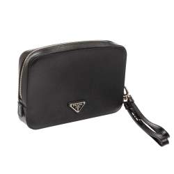 Prada Black Saffiano Leather Portfolio Wristlet Clutch