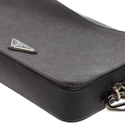 Prada Black Saffiano Leather Portfolio Wristlet Clutch
