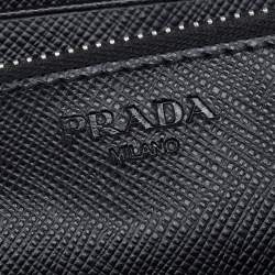 Pre Owned Prada Black Saffiano Leather Travel Zip Around Wallet