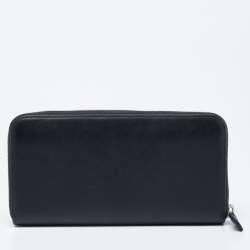 Pre Owned Prada Black Saffiano Leather Travel Zip Around Wallet