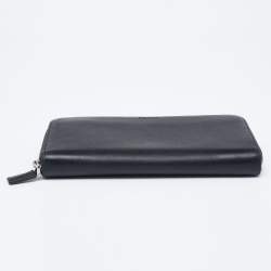 Pre Owned Prada Black Saffiano Leather Travel Zip Around Wallet