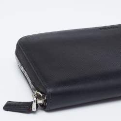 Pre Owned Prada Black Saffiano Leather Travel Zip Around Wallet