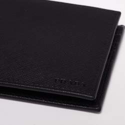 Pre Owned Prada Black Saffiano Metal Leather Bifold Compact Wallet