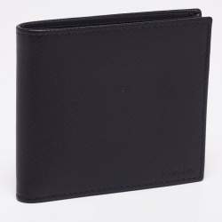 Pre Owned Prada Black Saffiano Metal Leather Bifold Compact Wallet