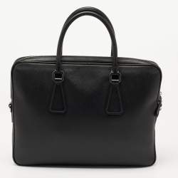 Prada Black Saffiano Lux Leather Laptop Briefcase Bag