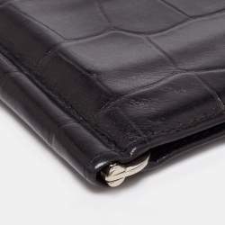 Prada Black Croc Embossed Leather Money Clip Bifold Wallet