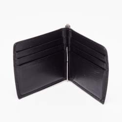 Prada Black Croc Embossed Leather Money Clip Bifold Wallet