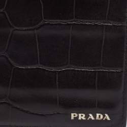 Prada Black Croc Embossed Leather Money Clip Bifold Wallet