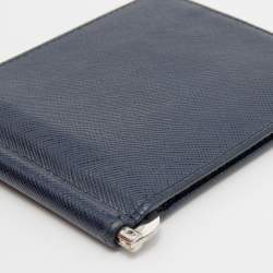 Pre Owned Prada Navy Blue Saffiano Leather Money Clip Bifold Wallet