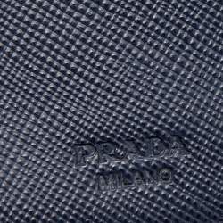 Pre Owned Prada Navy Blue Saffiano Leather Money Clip Bifold Wallet