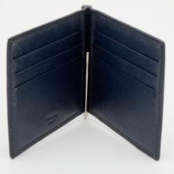 Pre Owned Prada Navy Blue Saffiano Leather Money Clip Bifold Wallet