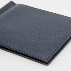 Pre Owned Prada Navy Blue Saffiano Leather Money Clip Bifold Wallet