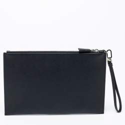 Pre Owned Prada Black Saffiano Leather Wristlet Pouch