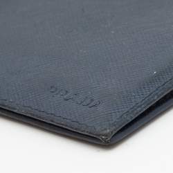 Pre Owned Prada Navy Blue Saffiano Leather Money Clip Bifold Wallet
