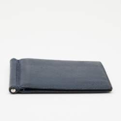 Pre Owned Prada Navy Blue Saffiano Leather Money Clip Bifold Wallet
