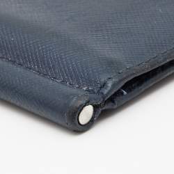 Pre Owned Prada Navy Blue Saffiano Leather Money Clip Bifold Wallet