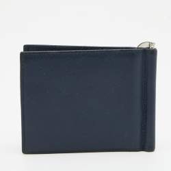 Pre Owned Prada Navy Blue Saffiano Leather Money Clip Bifold Wallet