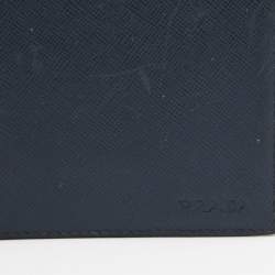 Pre Owned Prada Navy Blue Saffiano Leather Money Clip Bifold Wallet