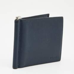 Pre Owned Prada Navy Blue Saffiano Leather Money Clip Bifold Wallet
