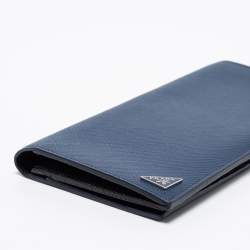 Prada Blue Saffiano Leather Bifold Long Wallet 