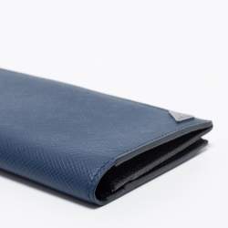 Prada Blue Saffiano Leather Bifold Long Wallet 