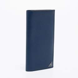 Prada Blue Saffiano Leather Bifold Long Wallet 