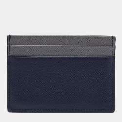 Prada Navy Blue/Grey Saffiano Leather Card Holder