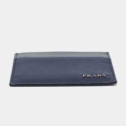 Prada Navy Blue/Grey Saffiano Leather Card Holder